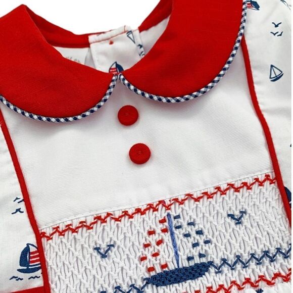 PRETTY ORIGINALS | White | HAND SMOCKED NAVY DRESS - Picture 6 of 13